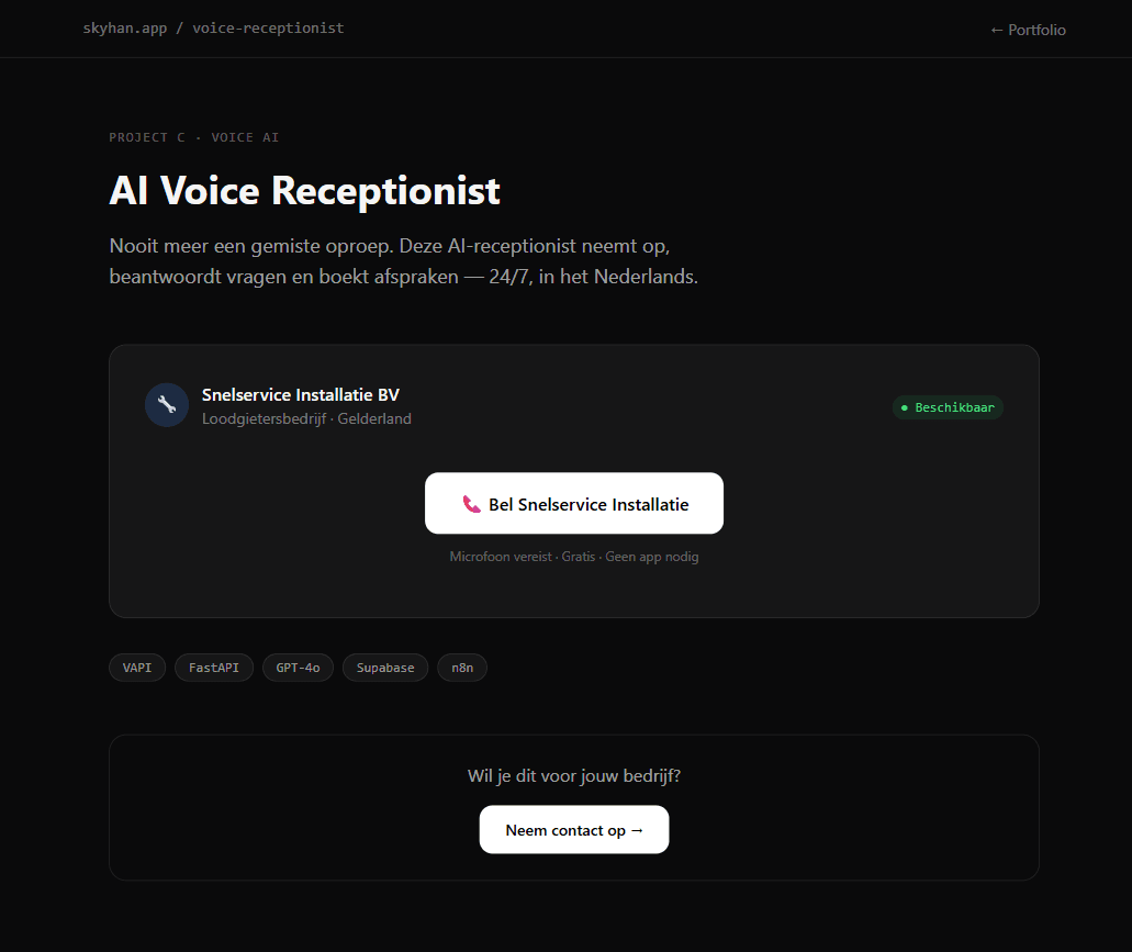 AI Voice Receptionist — projectbeeld